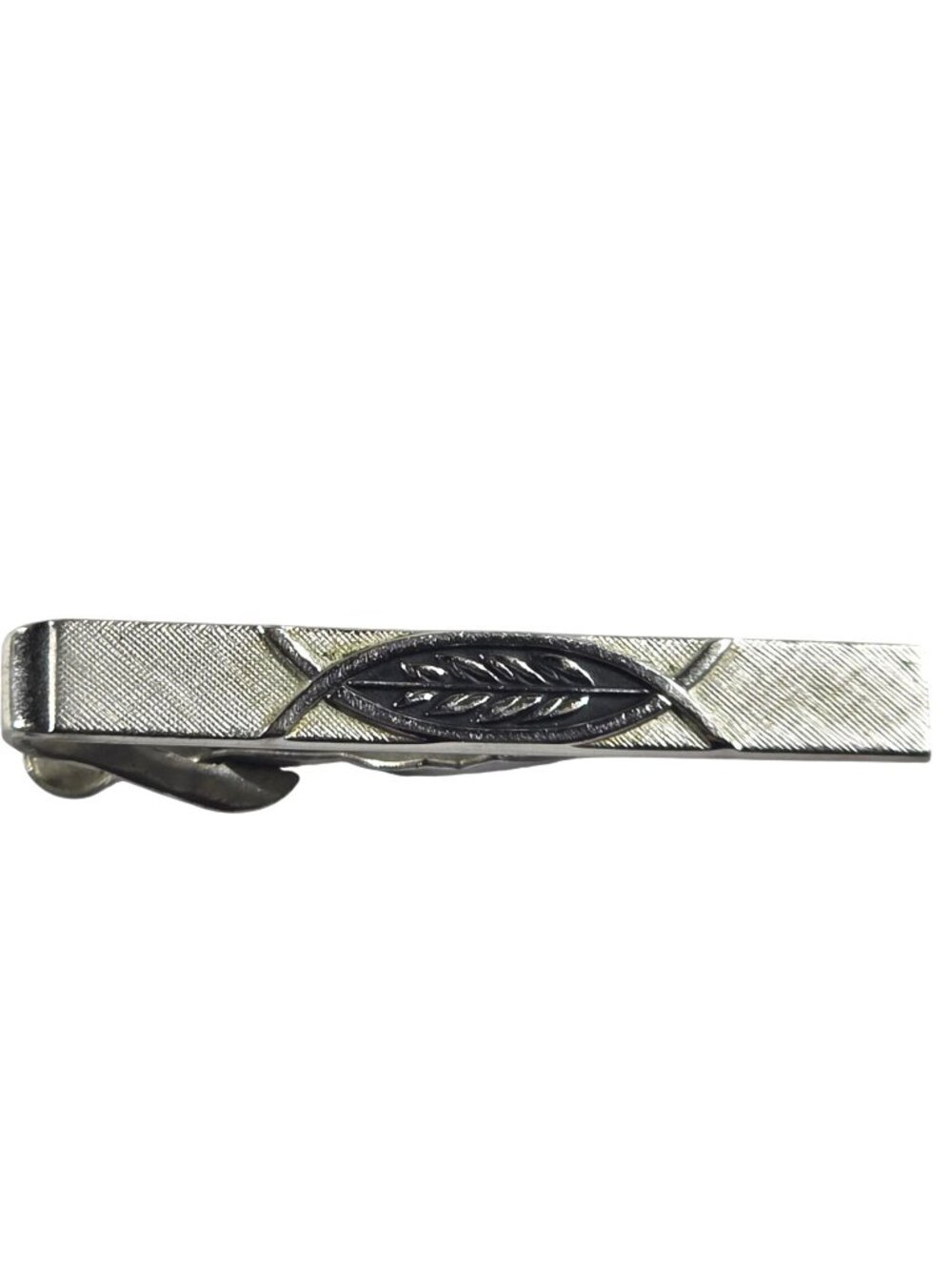 Vtg Swank Silver-Tone Tie Clip Leaf Design Classic Mens Accessory